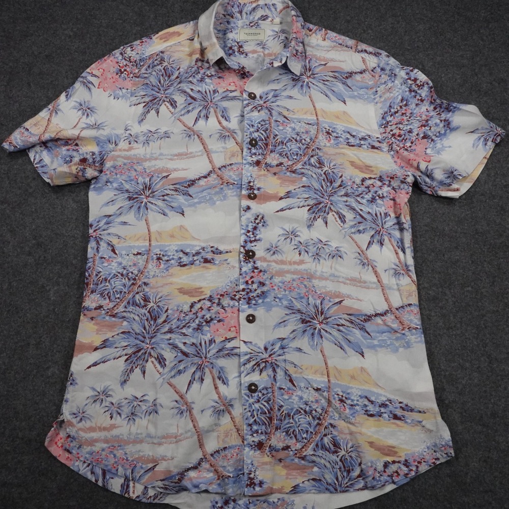 7 Diamonds Tiki Hut Small Short Sleeve Rayon Tropical Palm Tree Shirt SMK-6330